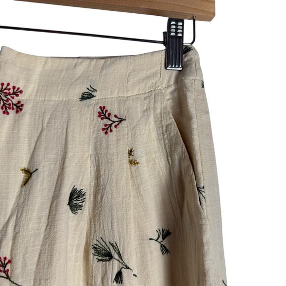 Kourt Sheri Cream Floral Embroidered High Waist Wide Leg Pants Size 2 - Picture 8 of 16